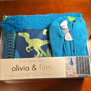 Olivia & Finn Dinosaur 5 piece Bath Set - Blue & Green, NEW!